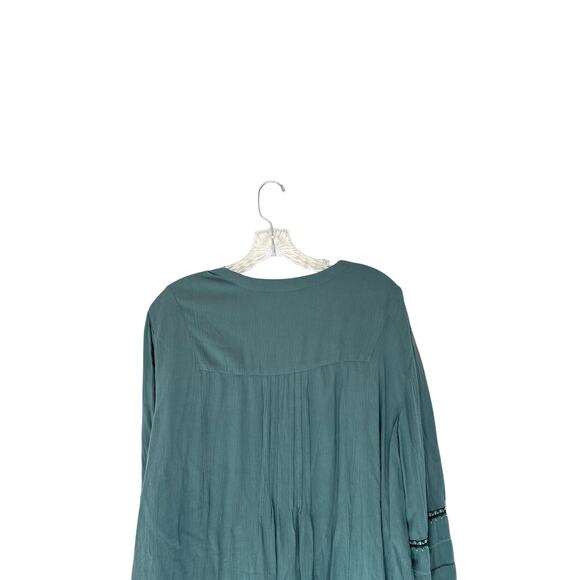 J. Jill Blouse Green V-Neck Work Embroidered Button Up Shirt Large Petite - Picture 7 of 12